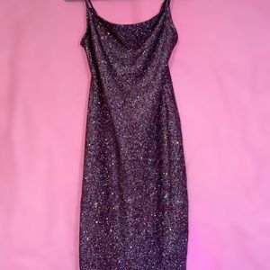 Mini glitter cowl neck dress